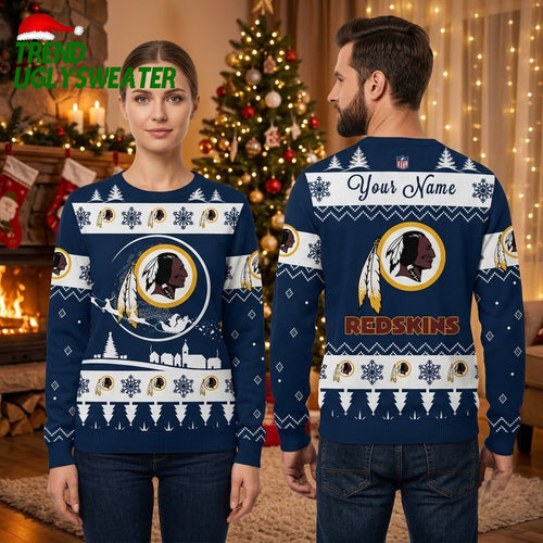 Washington Redskins Logo Custom Name Snowflake Ugly Christmas Sweater