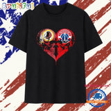 Washington Redskins x Washington Wizards skulls face to face heart shape T Shirt