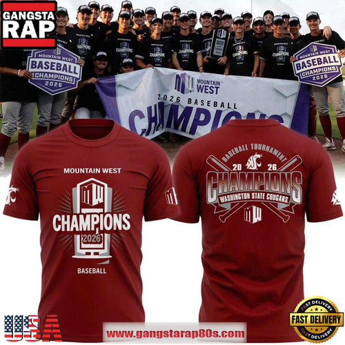 Washington State Cougars 2026 Mountain West Baseball Champions Unisex 3D Shirt