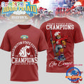 Washington State Cougars NCAA 2025 IDAHO POTATO BOWL CHAMPIONS Mascot Red 3D Shirt