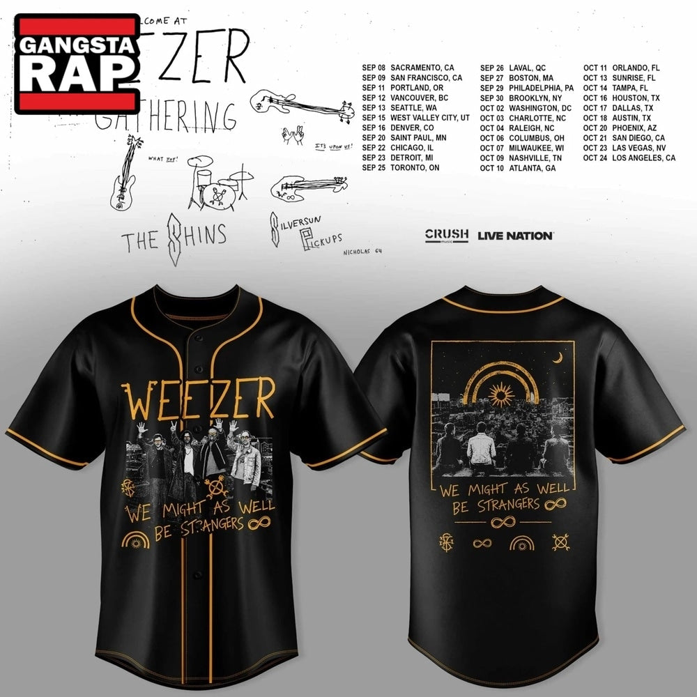 Weezer Merch The Gathering 2026 North America Tour Black Baseball Jersey , Music Fans Jersey Shirt