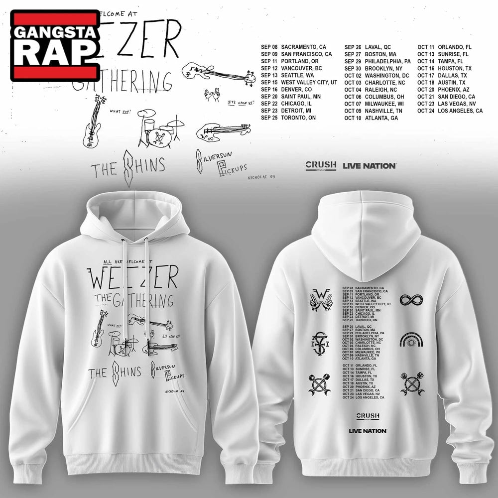 Weezer Merch The Gathering 2026 North America Tour White Hoodie , Music Trending 3D Shirt