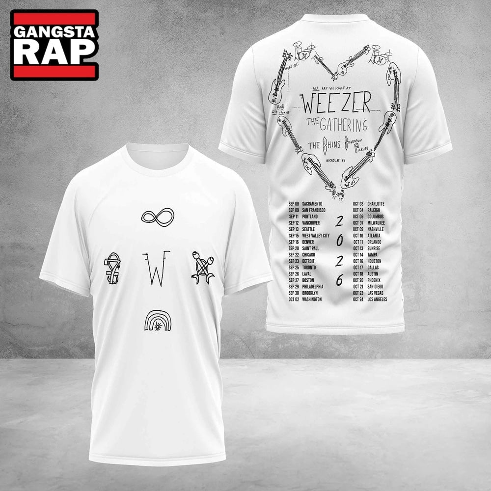 Weezer Merch The Gathering Tour Dates 3D Shirt , Music Trending 3D Shirt