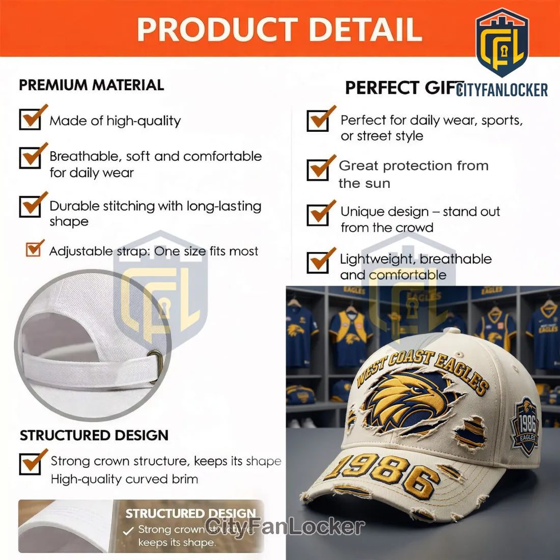 West Coast Eagles 1986 Founding Year Distressed Embroidered Fan Baseball Cap