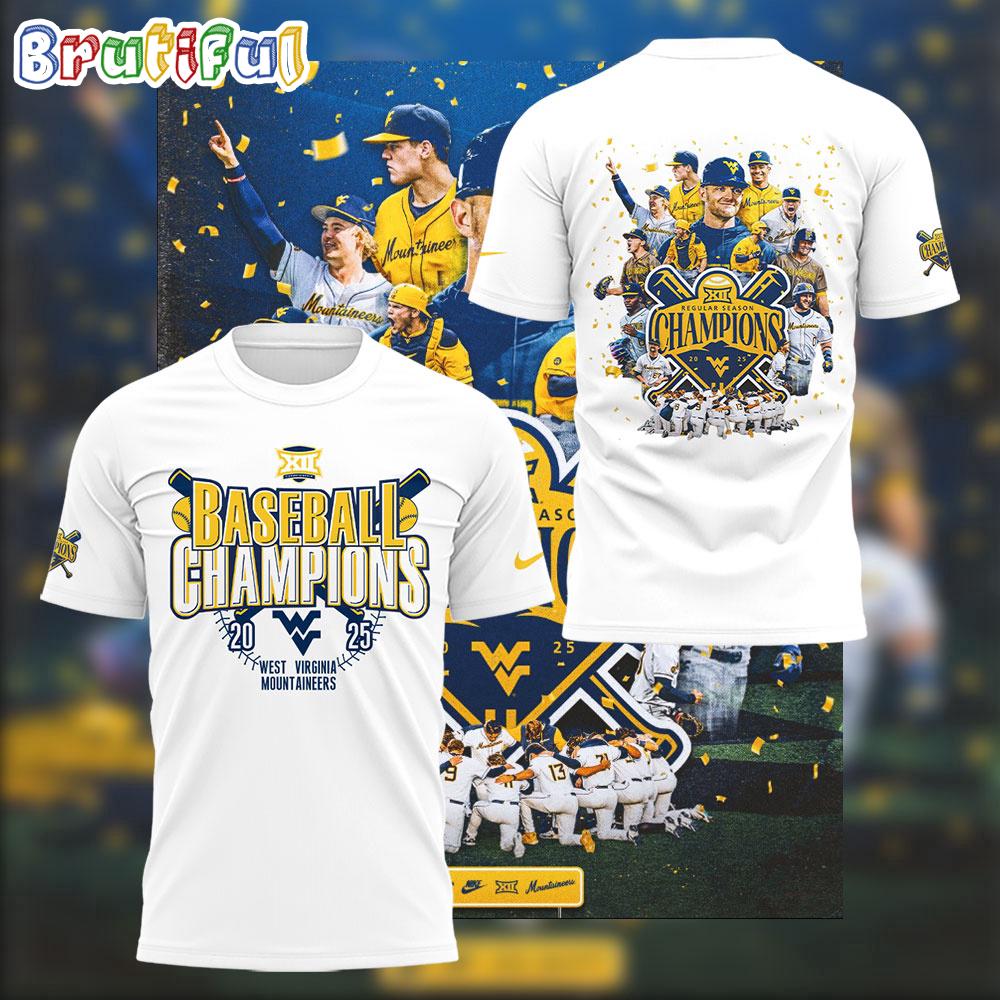 West Virginia Mountaineers 2025 Baseball Big 12 Champions Team Player 3D Shirt