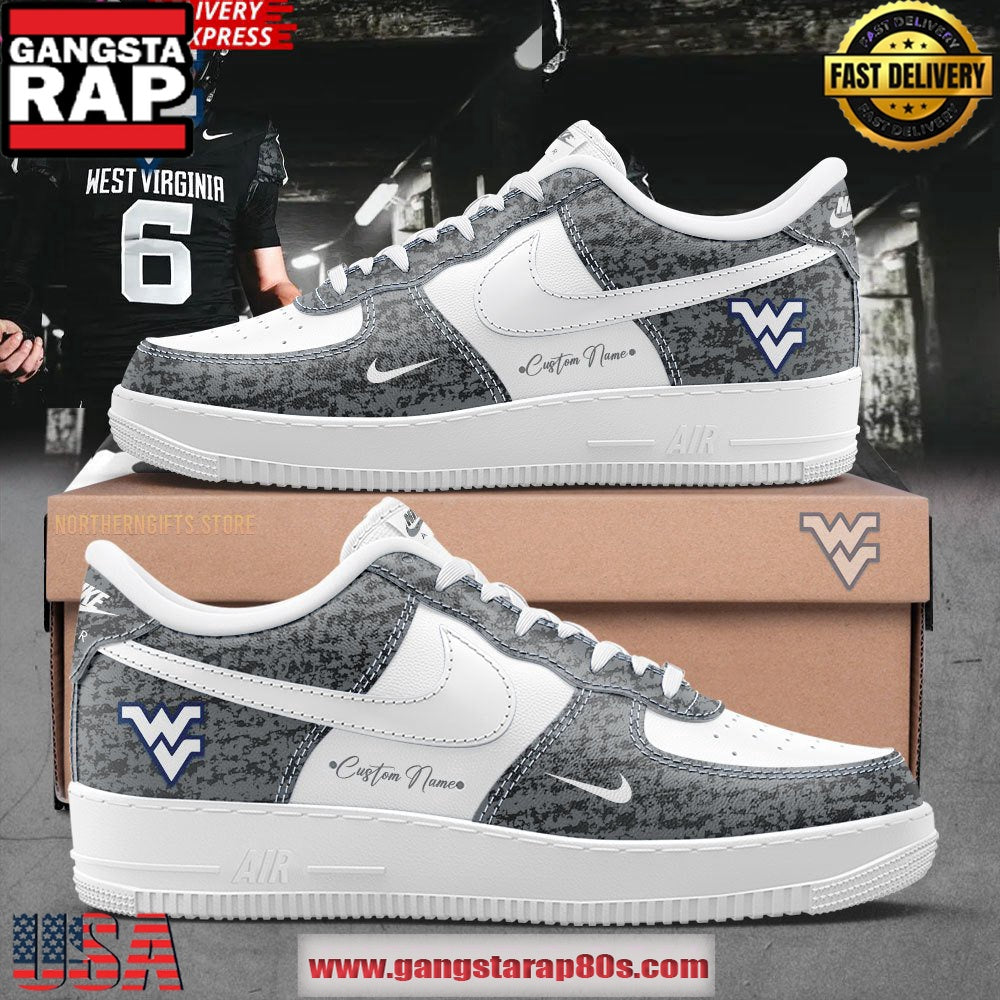 West Virginia Mountaineers Custom Gray Air Force 1 Running Sneakers Shoes