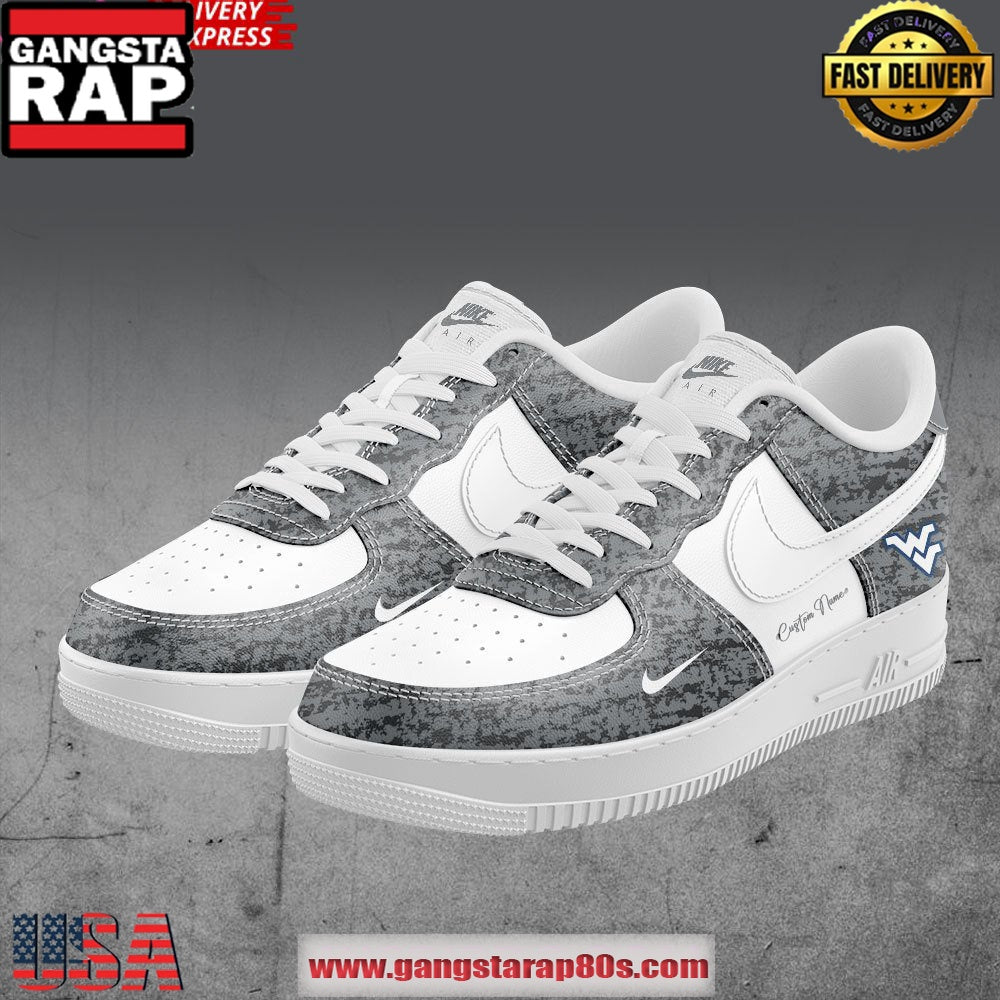 West Virginia Mountaineers Custom Gray Air Force 1 Running Sneakers Shoes