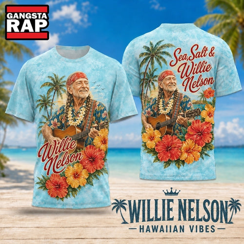 Willie Nelson Hawaiian Vibes Lei and Hibiscus 2026 3D Shirt Hoodie T-Shirt
