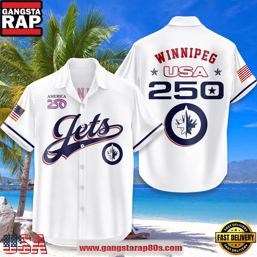 Winnipeg Jets USA Flag 250 Years of Freedom Anniversary 1776-2026 Summer Hawaiian Shirt