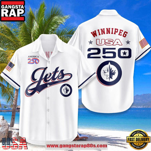 Winnipeg Jets USA Flag 250 Years of Freedom Anniversary 1776-2026 Summer Hawaiian Shirt