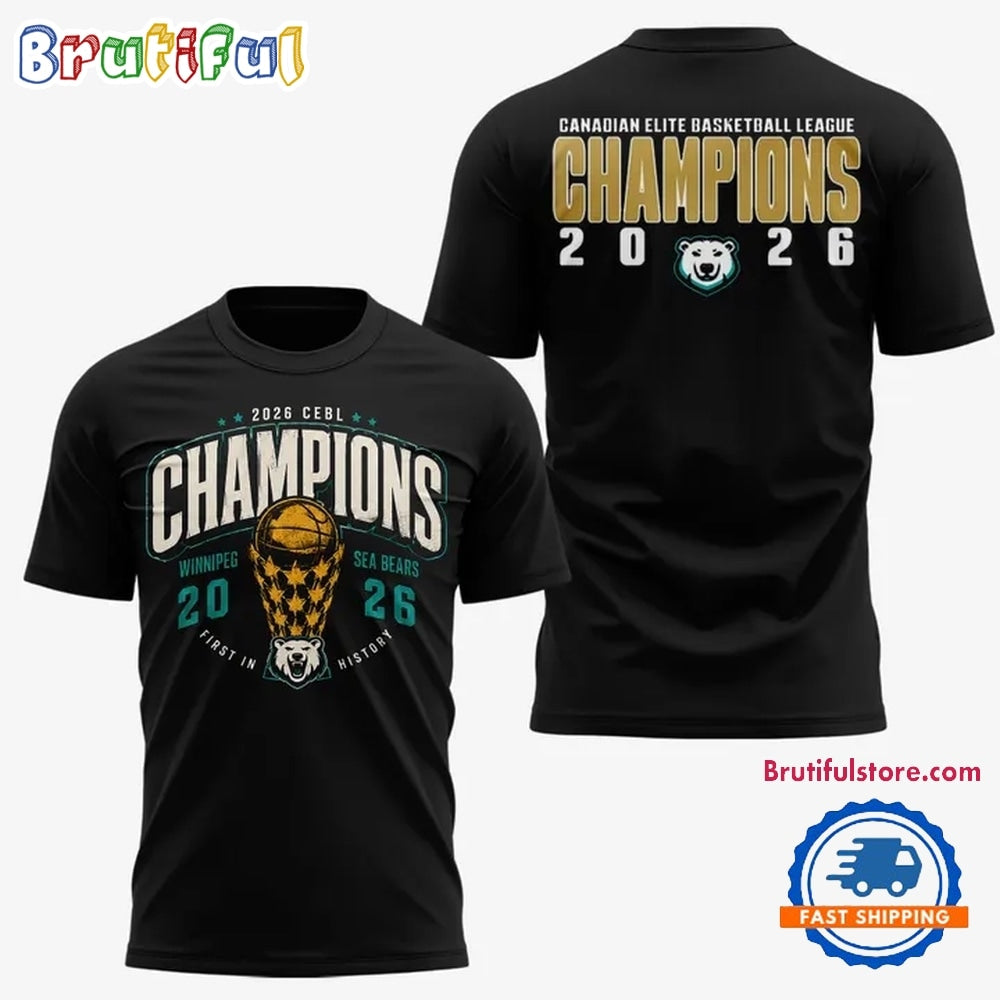 Winnipeg Sea Bears Canadian Elite Basketball League Champions 2026 Logo Design 3D Shirt
