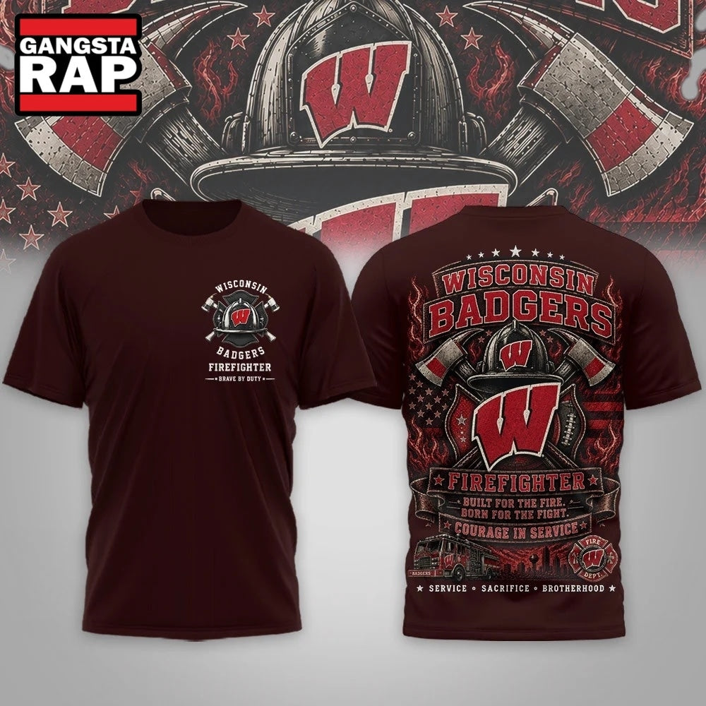 Wisconsin Badgers 2026 NCAA Firefighter Built for the Fire 3D Shirt Hoodie T-Shirt
