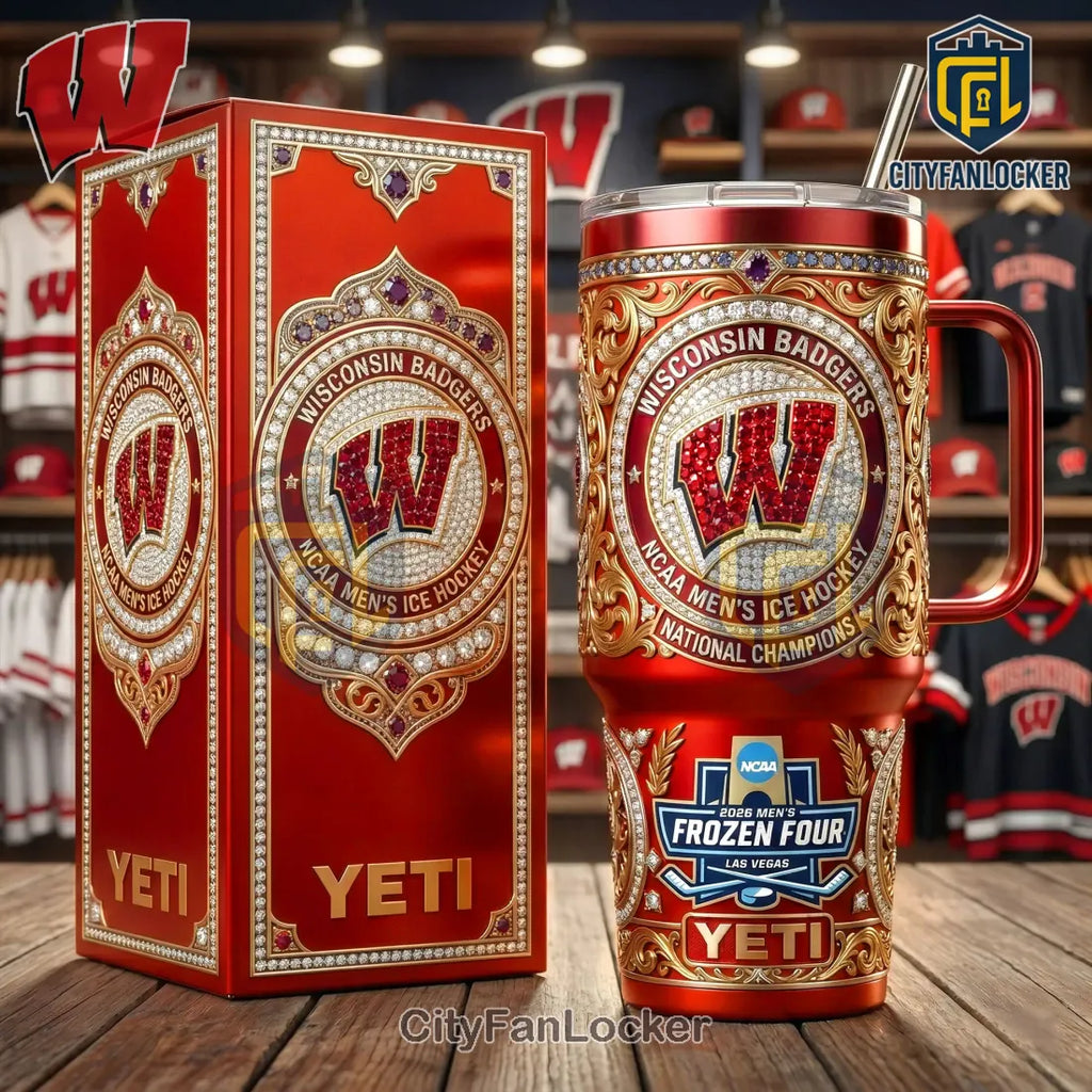 Wisconsin Badgers Men’s Ice Hockey National Champions Premium Jeweled YETI Tumbler