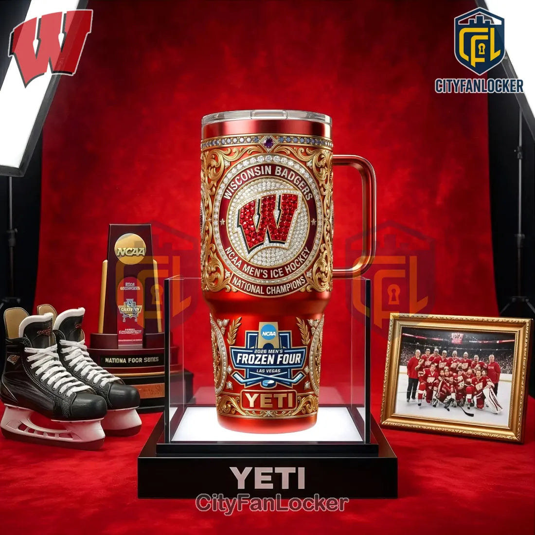 Wisconsin Badgers Men’s Ice Hockey National Champions Premium Jeweled YETI Tumbler