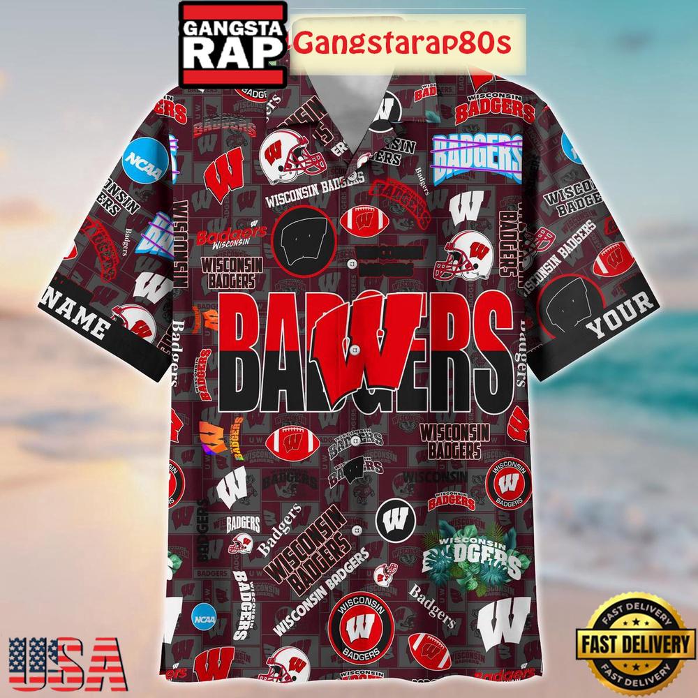Wisconsin Badgers Solgan True Fan Spirit Custom Name Aloha Hawaiian Shirt