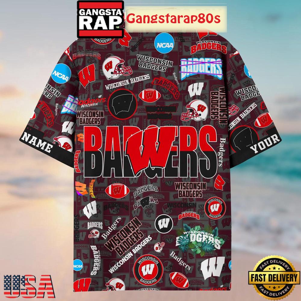 Wisconsin Badgers Solgan True Fan Spirit Custom Name Aloha Hawaiian Shirt
