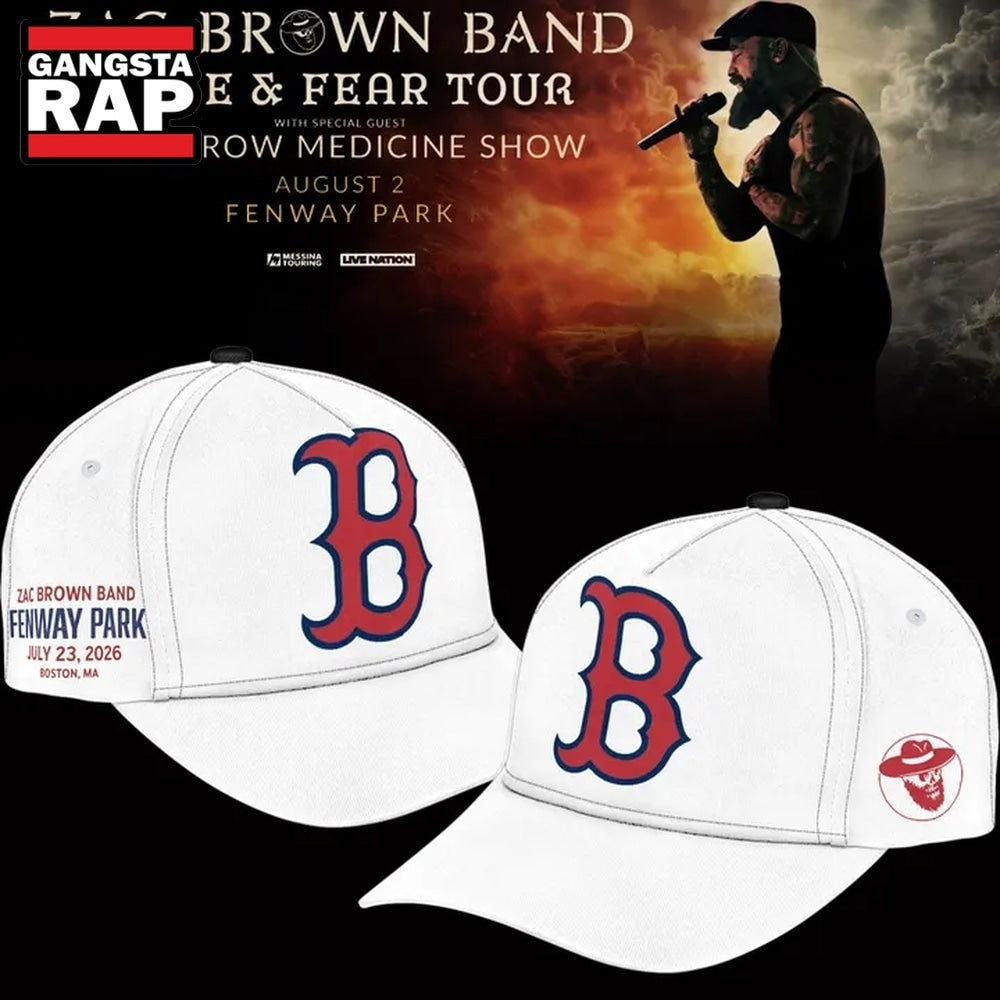 Zac Brown Band x Boston Red Sox Fenway Park Love & Fear Tour 2026 White Cap , Trendy Music Baseball Cap
