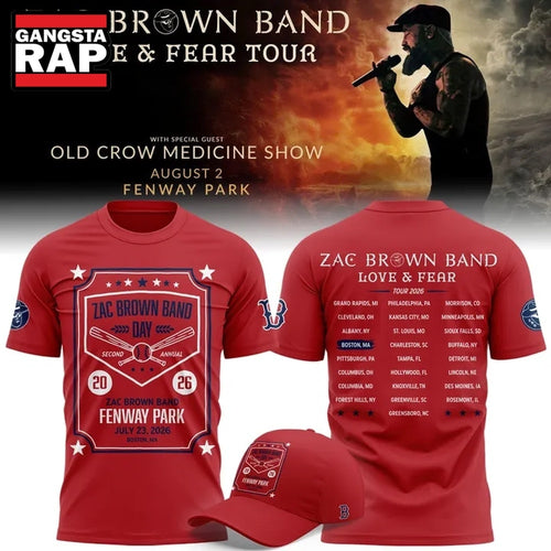 Zac Brown Band X Boston Red Sox Love & Fear Tour 2026 Fenway Park Limited Red T Shirt , Music Trending 3D Shirt