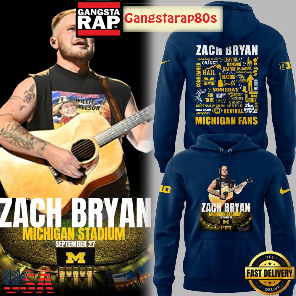Zach Bryan x Michigan Wolverines Tour 2025 New Design Unisex Hoodie