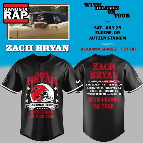 Zach Bryan x San Diego State Football With Heaven On Tour 2026 Black Baseball Jersey , Music Fans Jersey Shirt