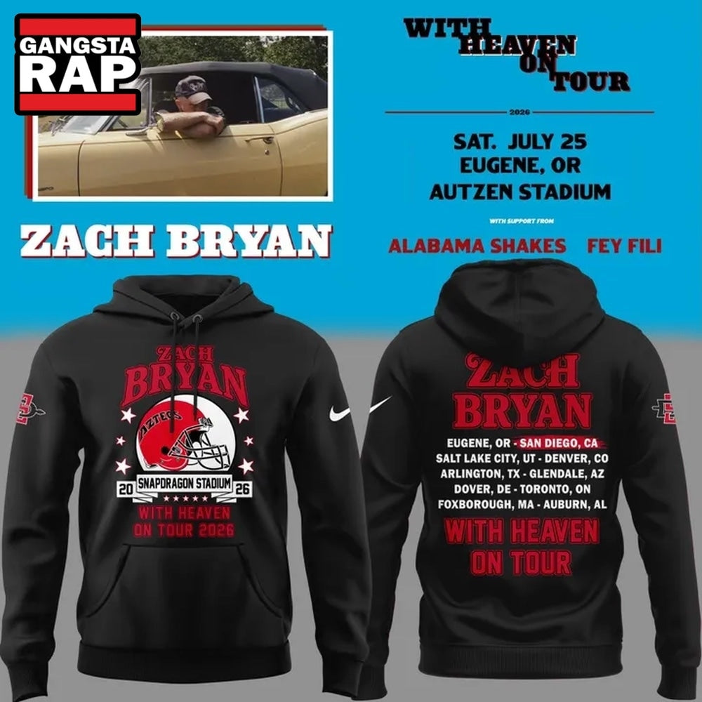 Zach Bryan x San Diego State Football With Heaven On Tour 2026 Black Hoodie T-Shirt