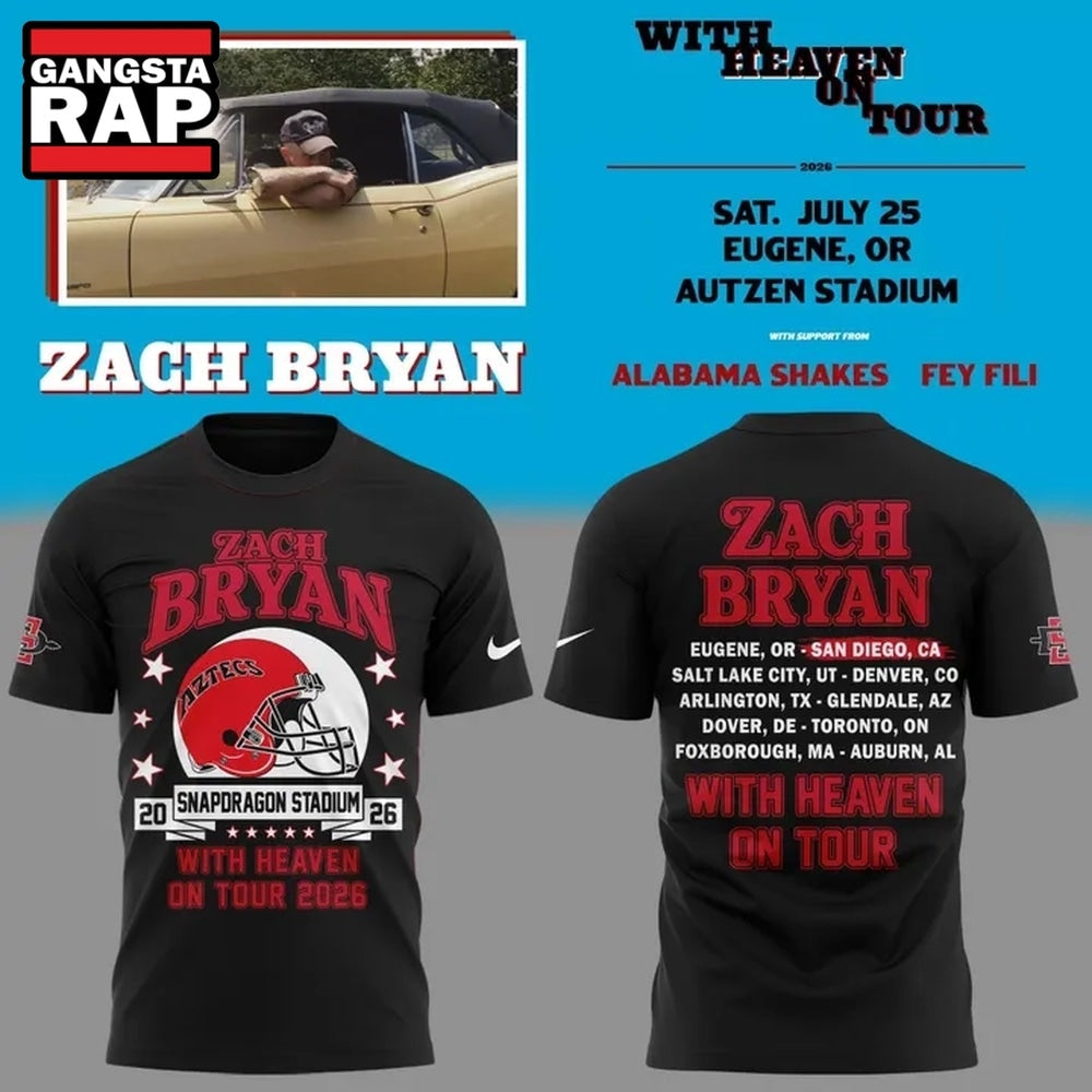 Zach Bryan x San Diego State Football With Heaven On Tour 2026 Black Hoodie T-Shirt