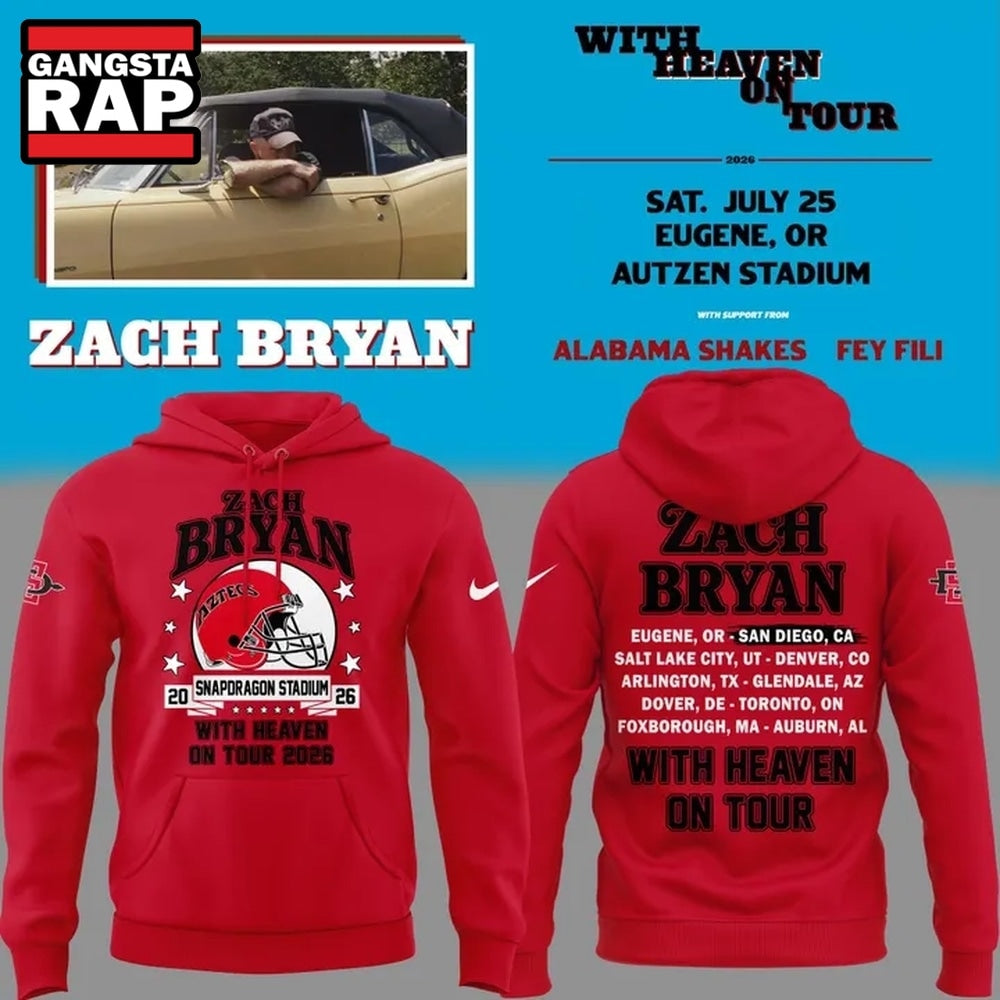 Zach Bryan x San Diego State Football With Heaven On Tour 2026 Red Hoodie T-Shirt