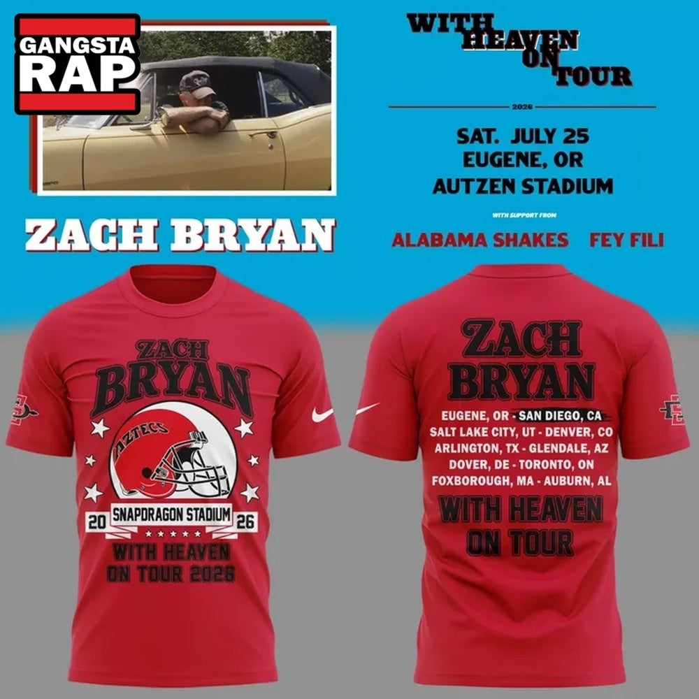 Zach Bryan x San Diego State Football With Heaven On Tour 2026 Red Hoodie T-Shirt