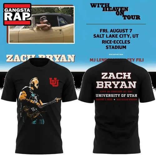 Zach Bryan x Utah Utes Football With Heaven On Tour 2026 3D Shirt , Music Trend Shirt