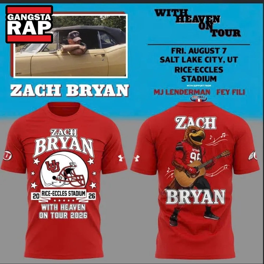 Zach Bryan x Utah Utes Mascot With Heaven On Tour 2026 3D Shirt , Music Trend Shirt