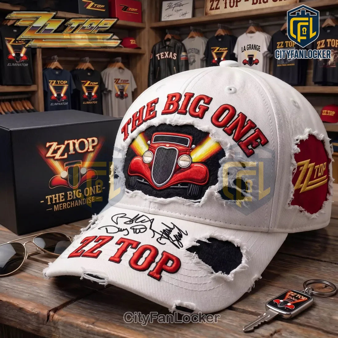 ZZ Top The Big One Eliminator Hot Rod Distressed Embroidered Baseball Cap