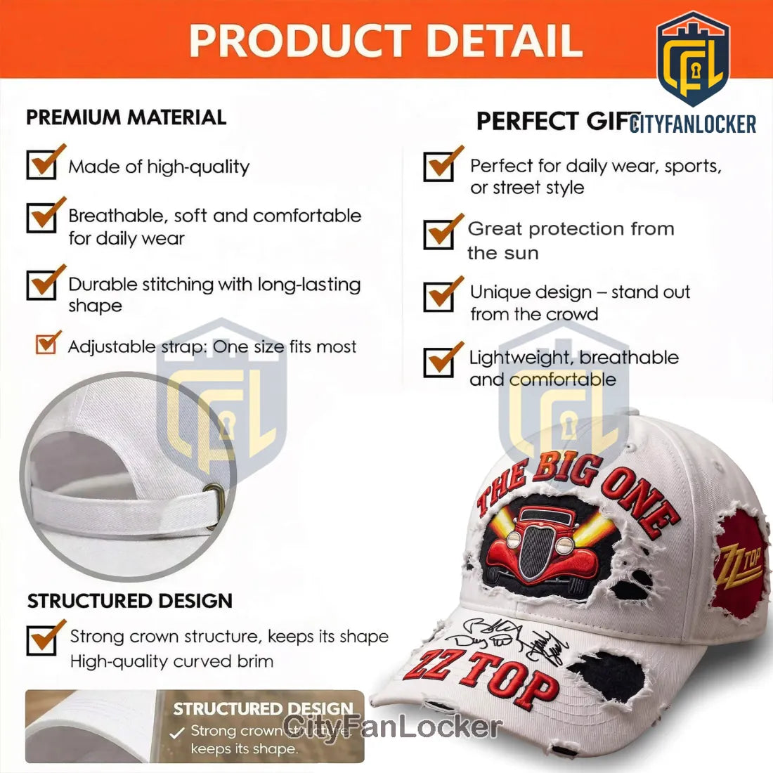 ZZ Top The Big One Eliminator Hot Rod Distressed Embroidered Baseball Cap