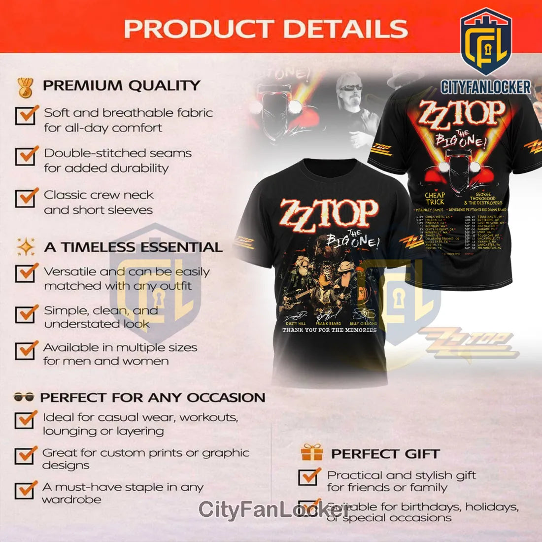 ZZ Top The Big One! Tour Commemorative T-Shirt